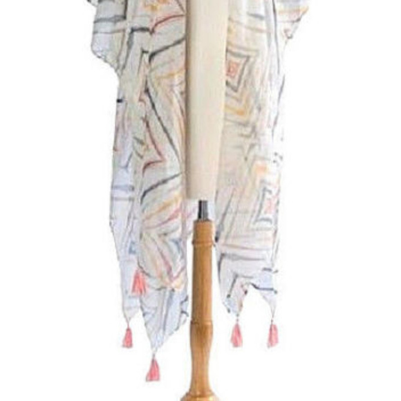 New Tassel Hem Kimono One Size Wrap, Swim Cover Up - Picture 3 of 3